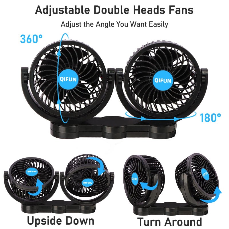 QIFUN 12V Car Fan, Portable Car Fan Cool Gadgets for Rear Seat Passenger, 4'' Headrest 360Â° Rotatable Backseat Car Cooling with Stepless Speed Regulation for Vehicles, SUV, RV, Boat - Image 2